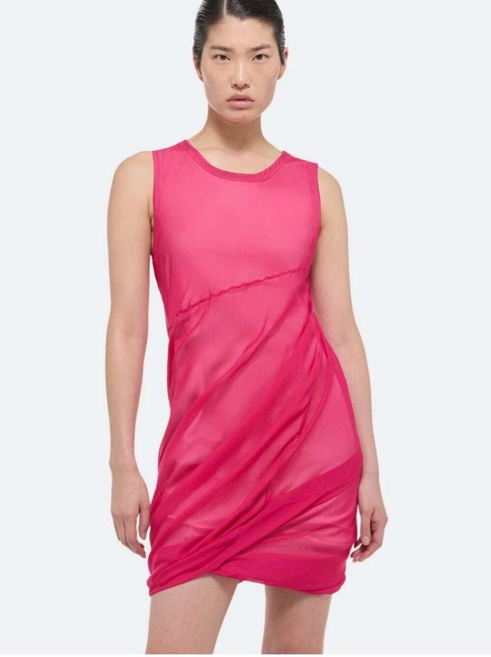Helmut Lang Fuchsia Silk Bubble Mini Dress XXS